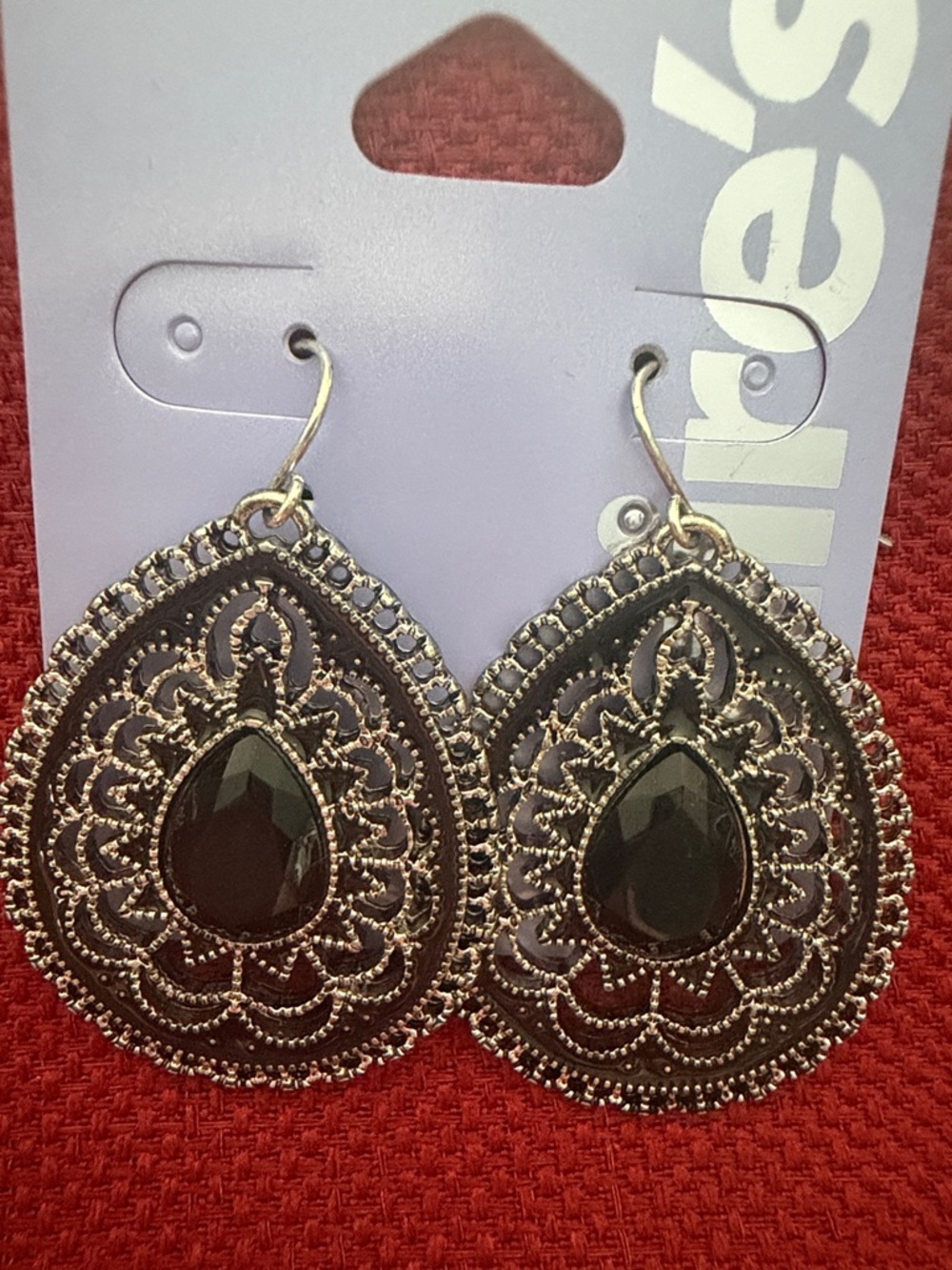 Claire's Black Filigree Teardrop Dangle Earrings